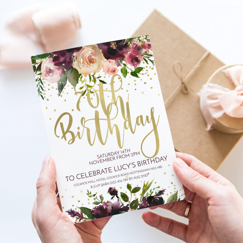 70th floral birthday invitation