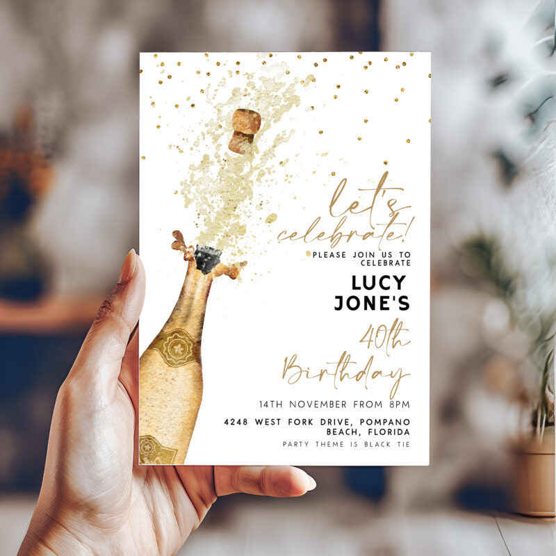 Lets Celebrate Champagne Birthday Invitation