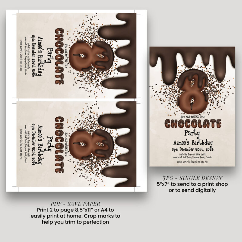 8th Birthday Chocolate Party Invitation