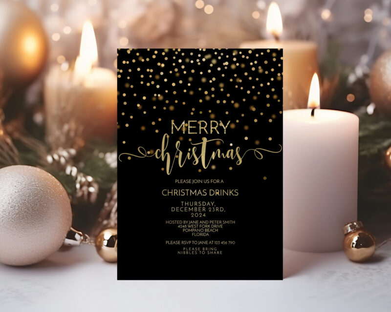 Christmas Black and Gold Invitation