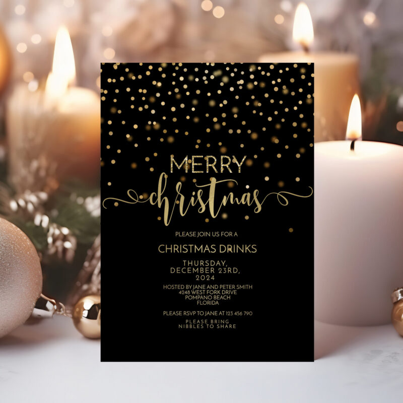 Christmas Black and Gold Invitation