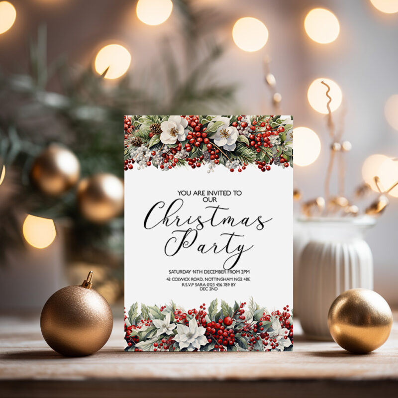 Christmas Party Floral Invitation