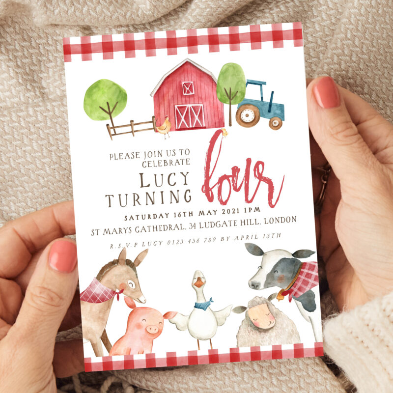 Farmyard 4th Birthday Invitation