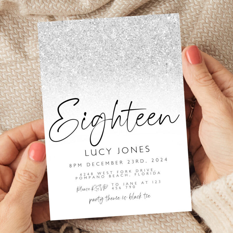 silver glitter invitation