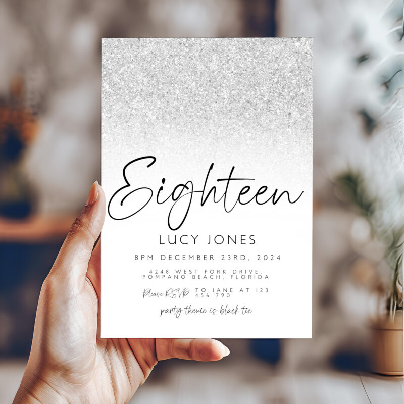 Any Age Silver Glitter Invitation