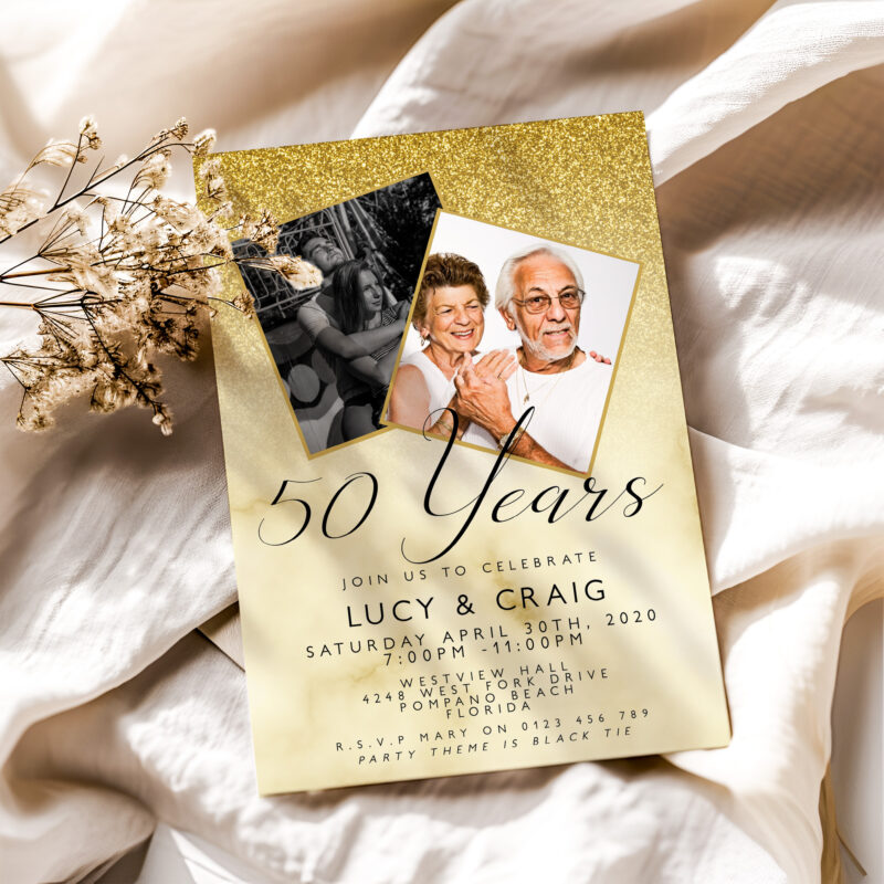 golden wedding photo invitation