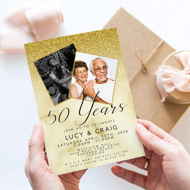 Photo Then and Now Wedding Anniversary Invitation