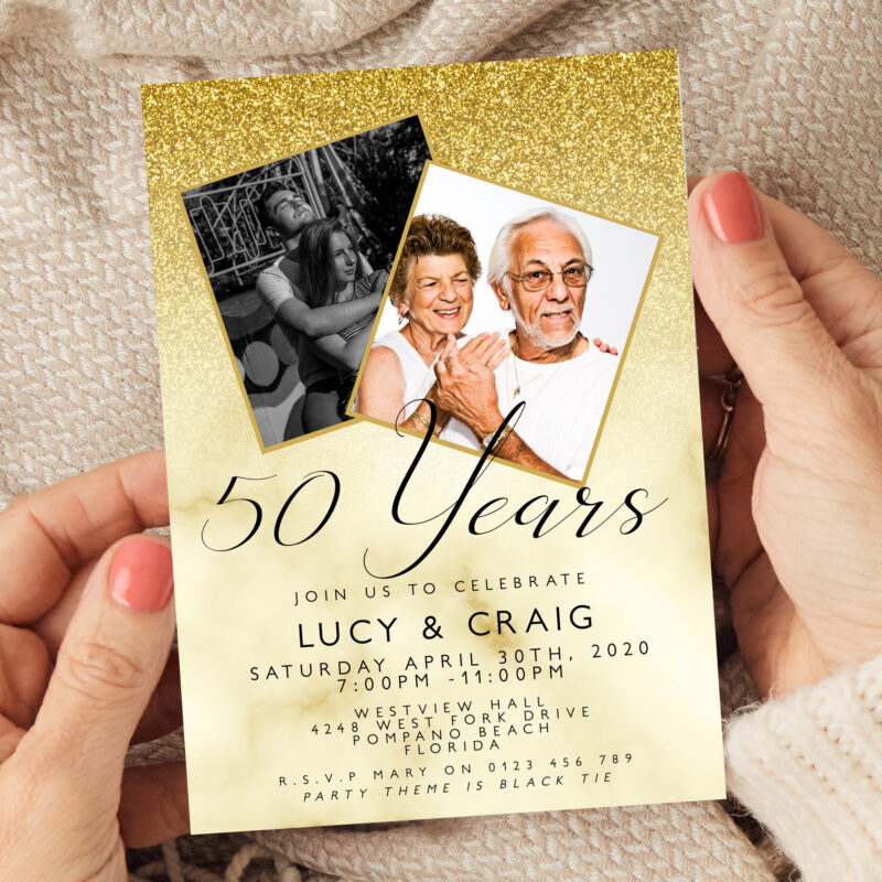 golden wedding photo invitation