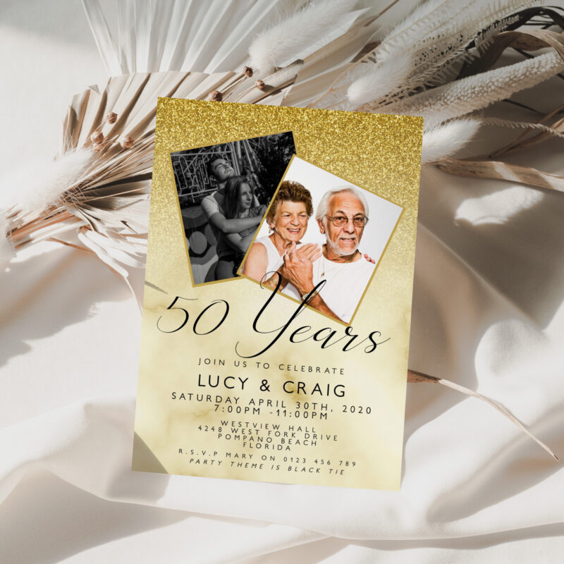 golden wedding photo invitation