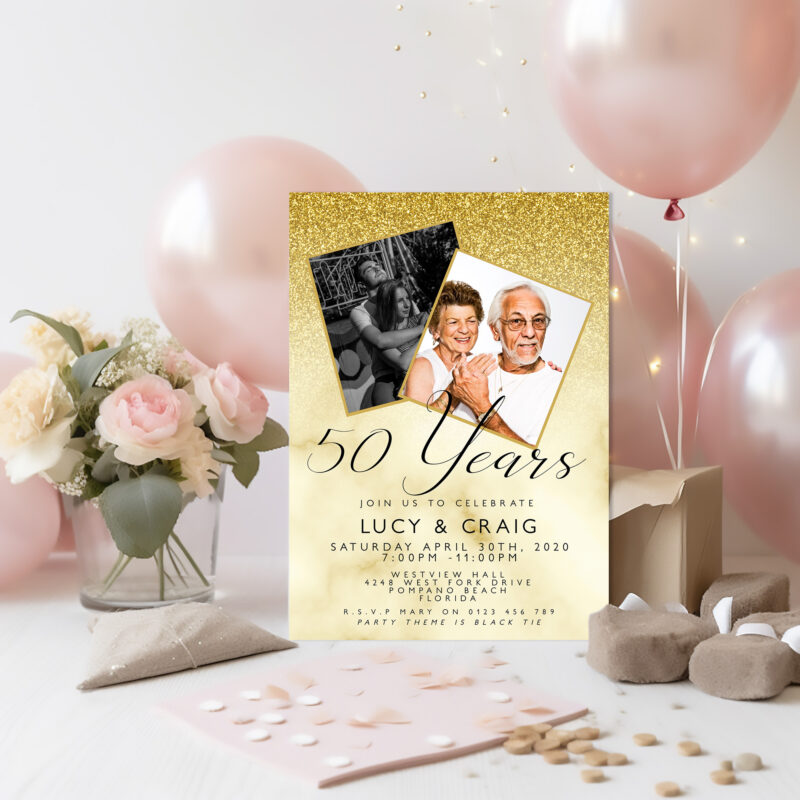 golden wedding photo invitation