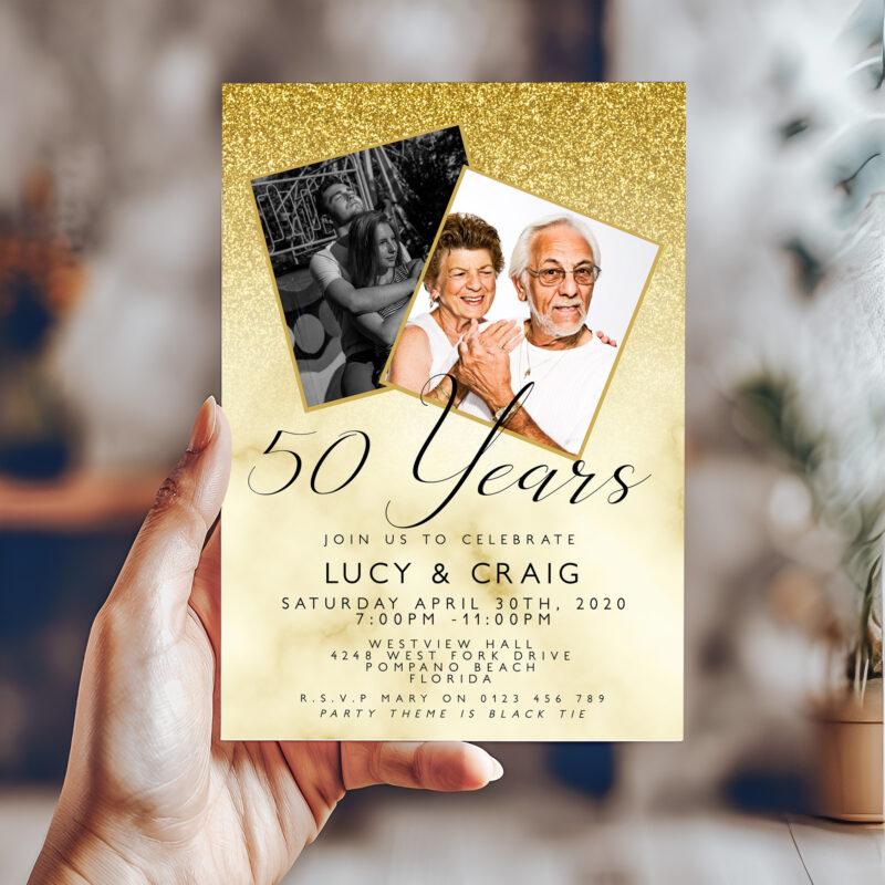 golden wedding photo invitation