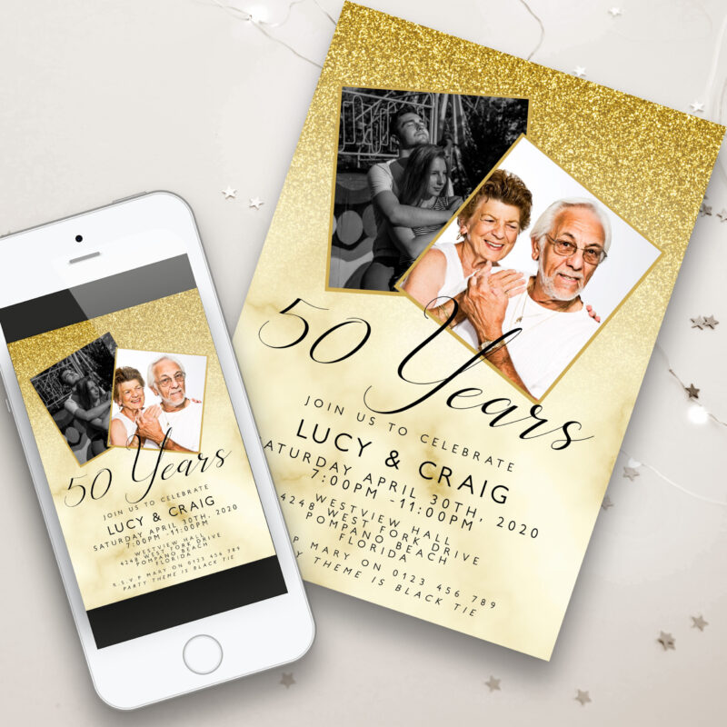 golden wedding photo invitation