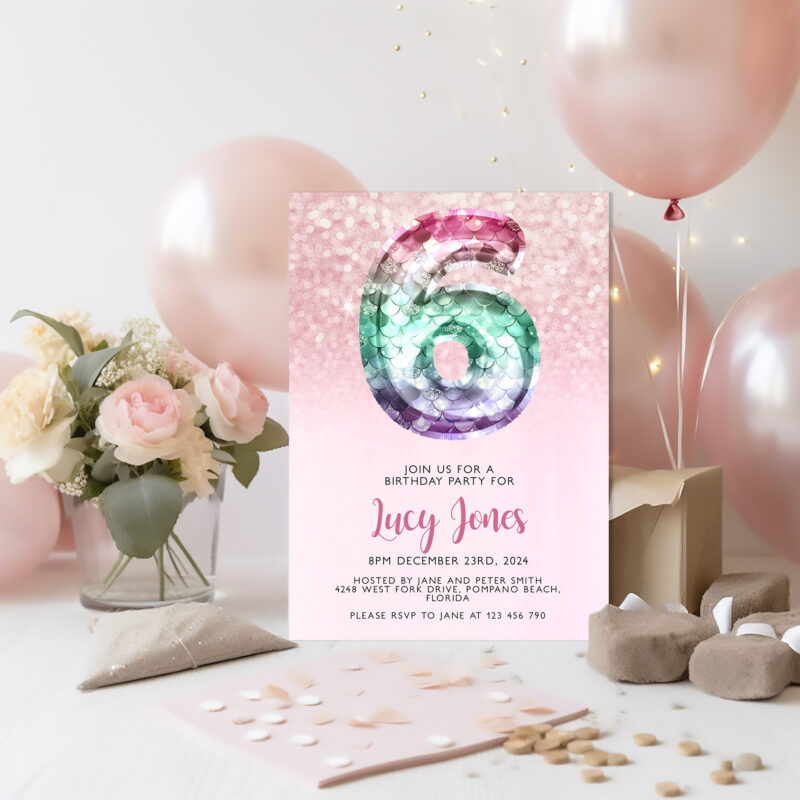 6th Mermaid Birthday Invitation