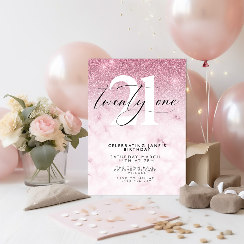 21st pink Birthday Invitation