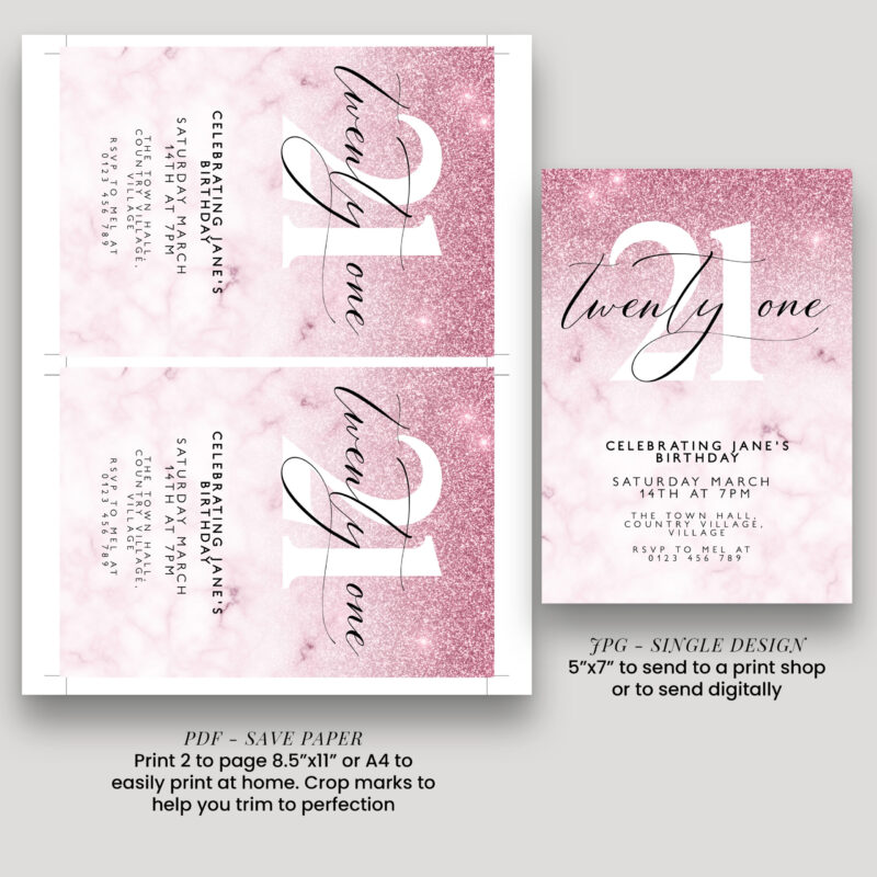 21st pink Birthday Invitation