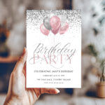 pink silver birthday invite