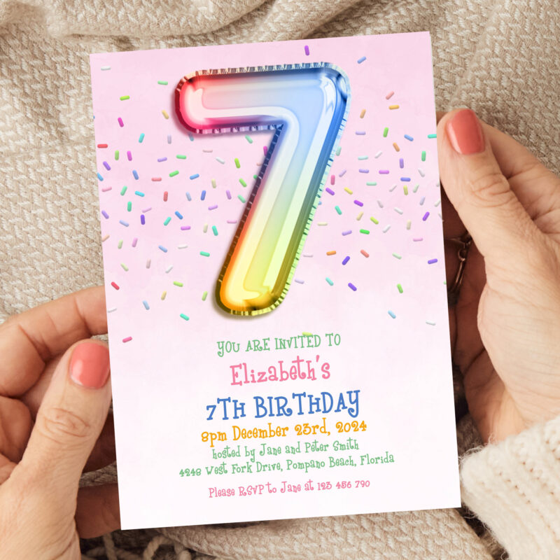 pink seven birthday invite