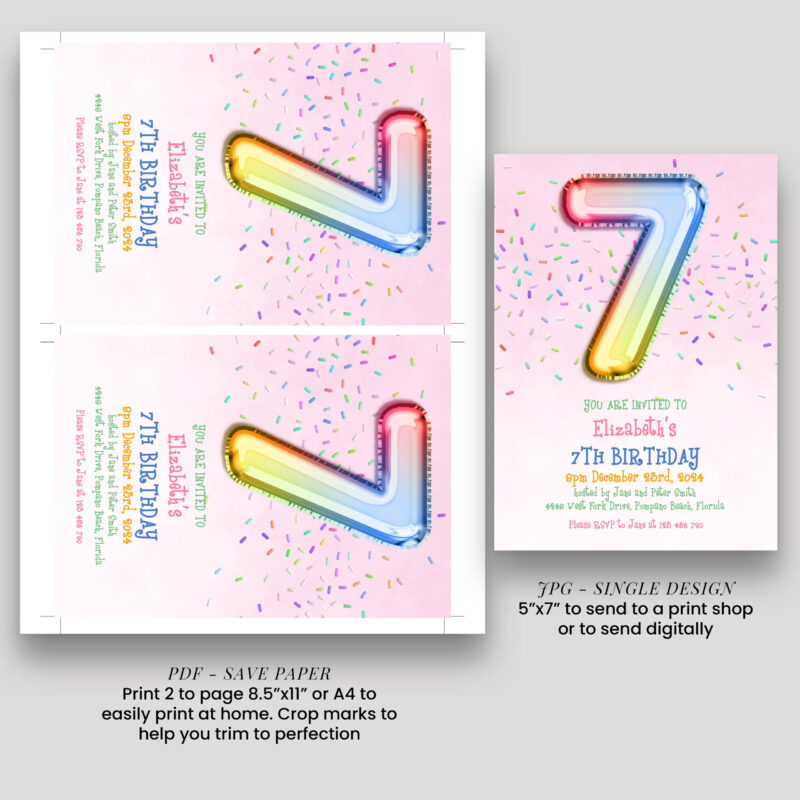 pink seven birthday invite