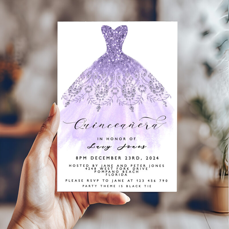 Purple Quinceanera Birthday Invitation