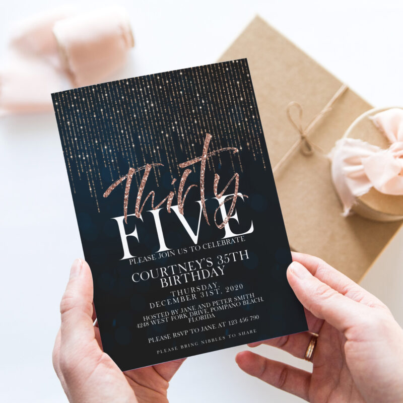 35th Rose Gold Birthday Invitation