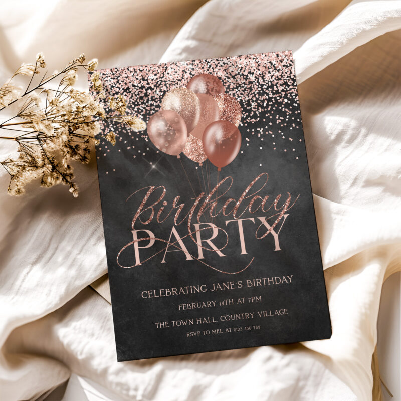 Rose Gold Birthday Party Invitation