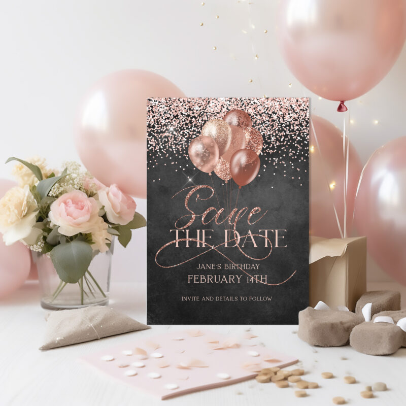 rose gold save the date invitation