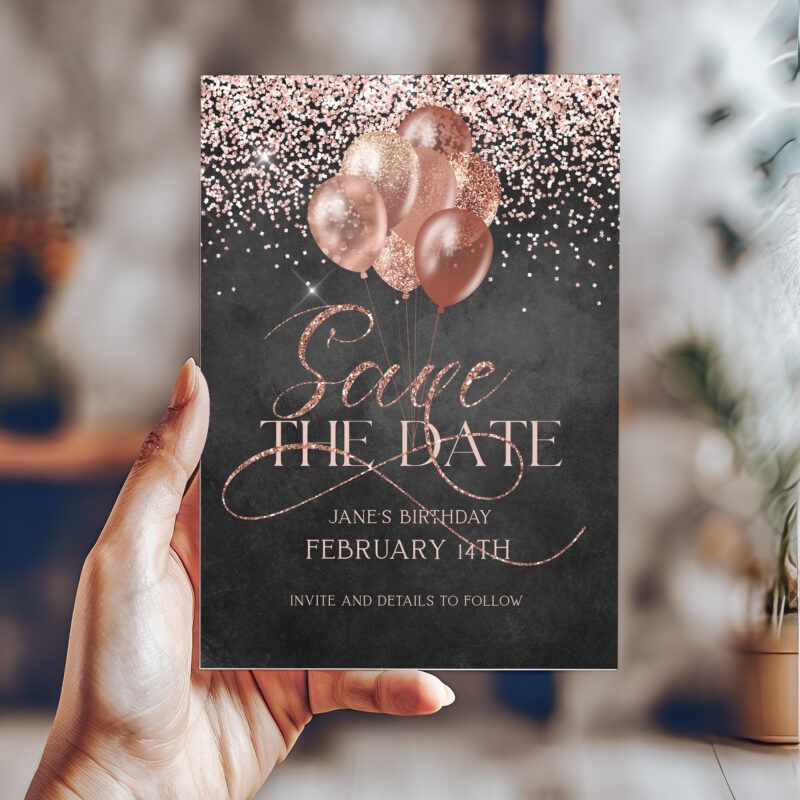 rose gold save the date invitation