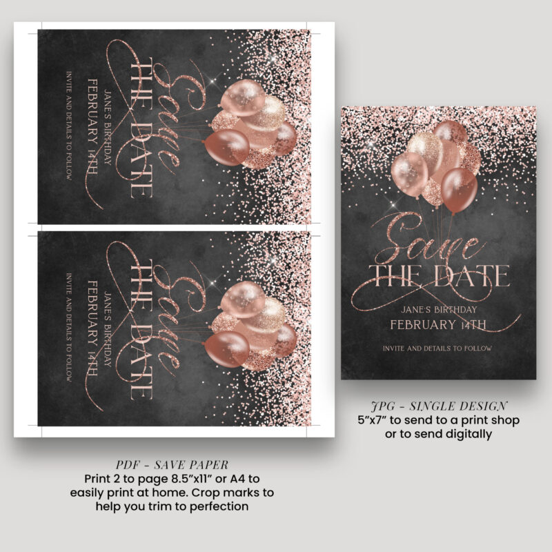 rose gold save the date invitation