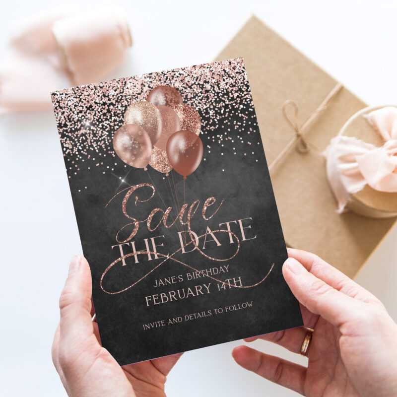 rose gold save the date invitation