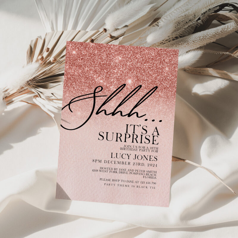 Rose Gold Surprise Party Invitation