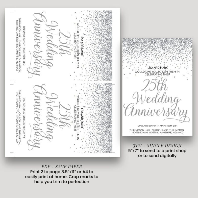 25th silver wedding anniversary invitation