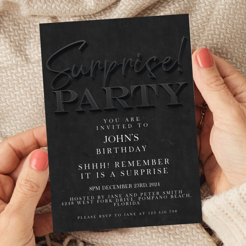 Black Surprise Party Invitation