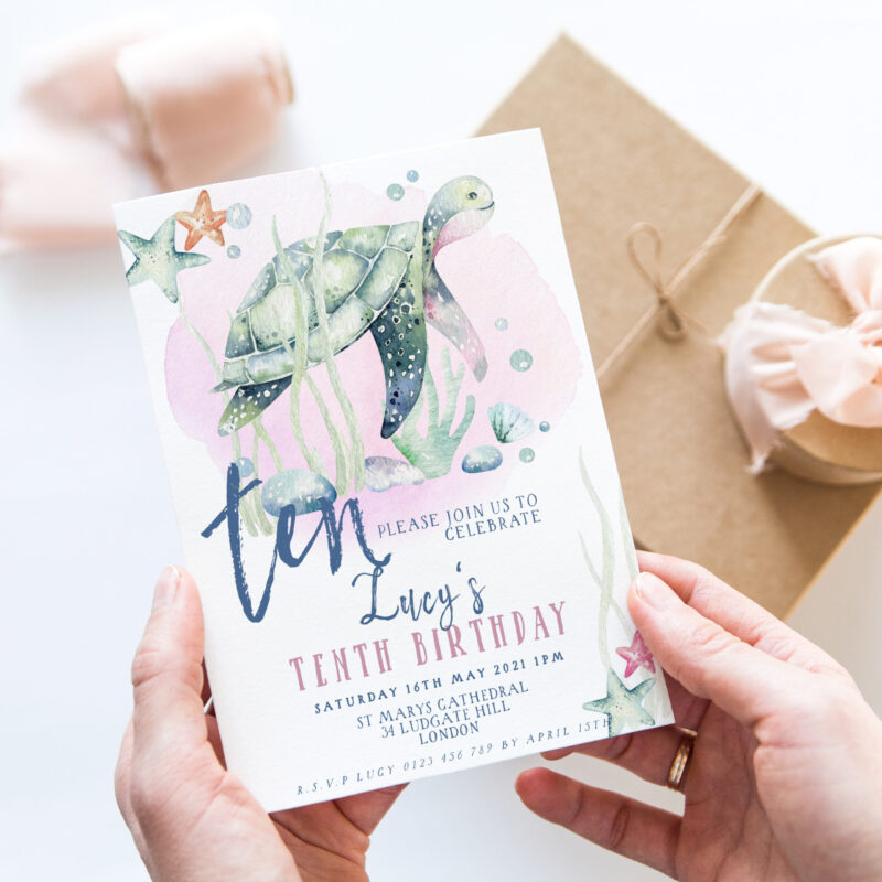 10th Birthday Turtle Invitation