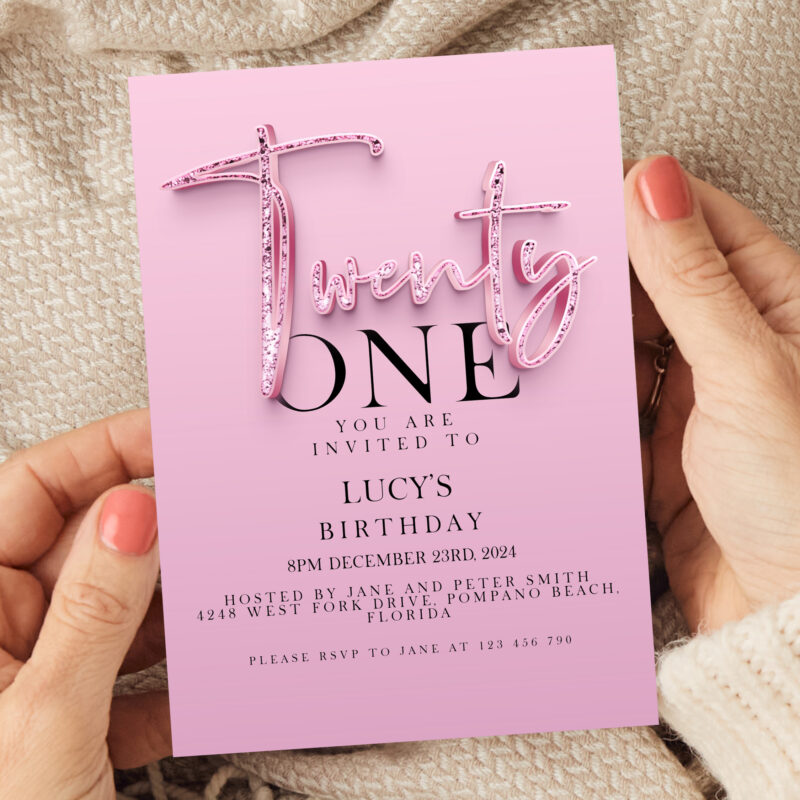 21st pink Birthday Invitation