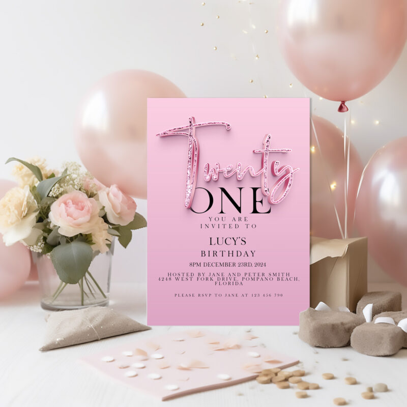 21st pink Birthday Invitation