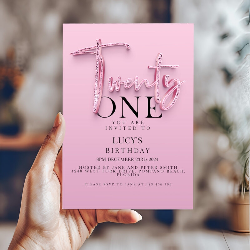 21st pink Birthday Invitation