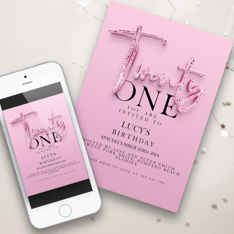 21st pink Birthday Invitation