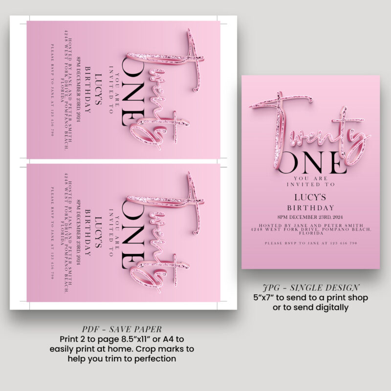 21st pink Birthday Invitation