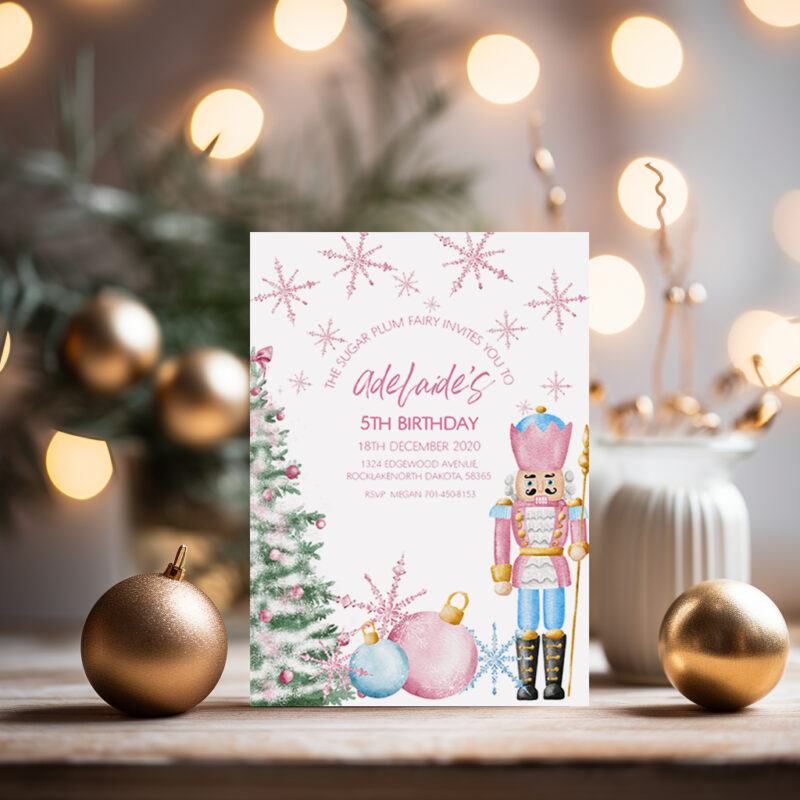 Pink Nutcracker Birthday Invitation 1