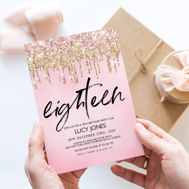 Pink Glitter 18th Birthday Invitation Birthday Invitations Pink Glitter 18th Birthday Invitation Birthday Invitations