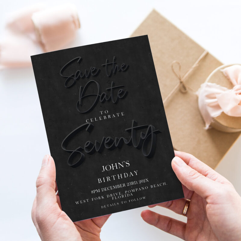 70th Black Birthday Invite Save The Date