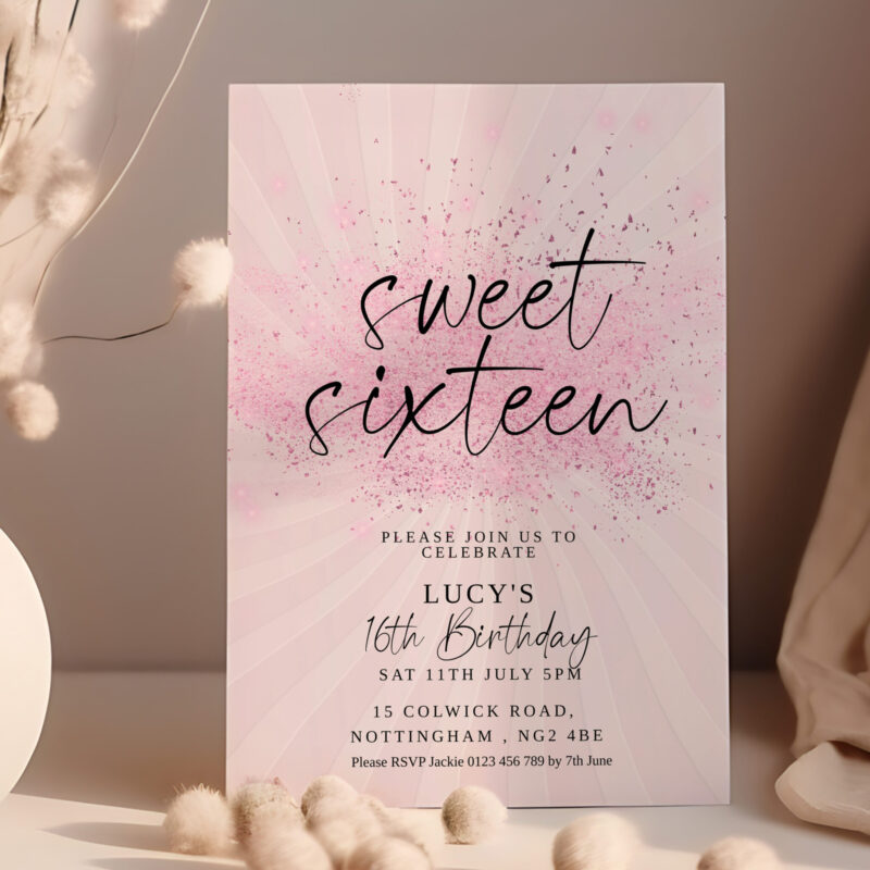 Pink Sweet 16 Invitation Children's Birthday Invitations Pink Sweet 16 Invitation Children's Birthday Invitations