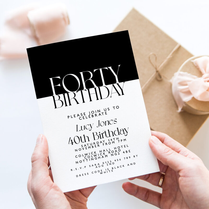 Black & White 40th Birthday Invitation – Editable & Instant Download Birthday Invitations Black & White 40th Birthday Invitation – Editable & Instant Download Birthday Invitations