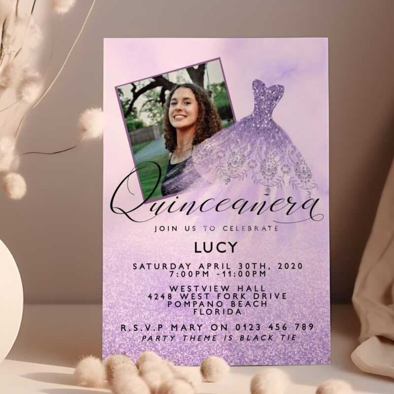 Lilac Quinceañera Invitation – Elegant Photo Invites