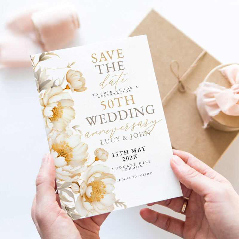 Golden 50th Anniversary Invitation – Save the Date Save The Date Golden 50th Anniversary Invitation – Save the Date Save The Date