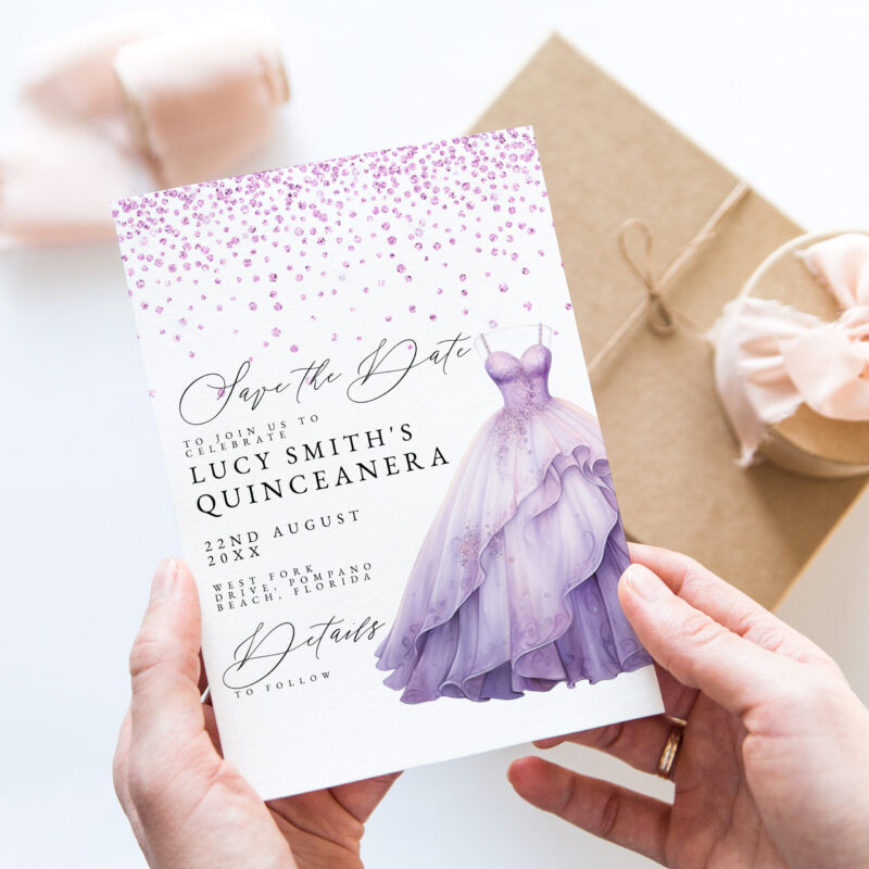 Blue Gown Quinceañera Save the Date Quinceanera Invitations