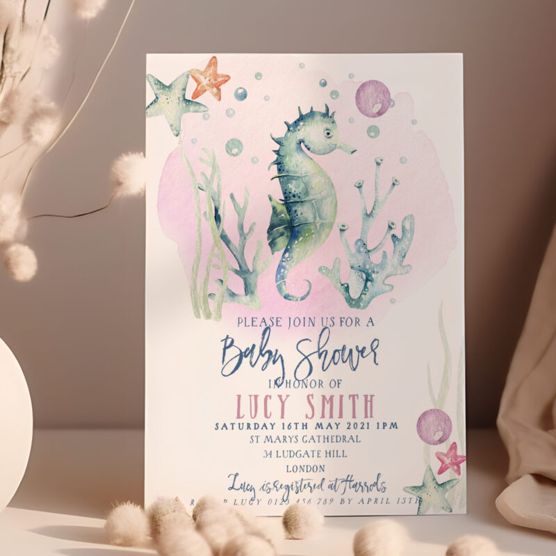 sea horse baby shower pink L 156