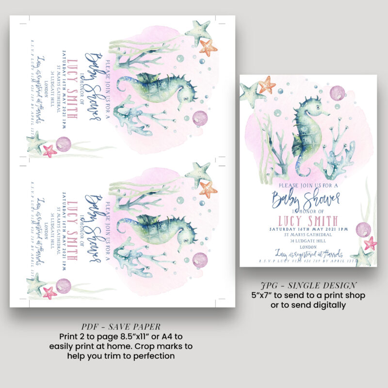 sea horse baby shower pink L 237