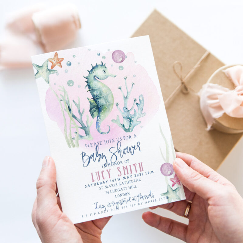 sea horse baby shower pink L 75