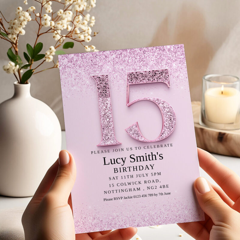Pink Glitter 15th Birthday Invitation – Editable & Printable Birthday Invitations Pink Glitter 15th Birthday Invitation – Editable & Printable Birthday Invitations